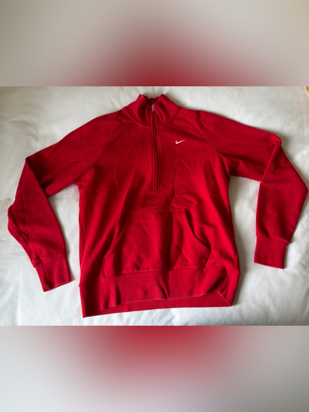 Nike Red Half-Zip Pullover Sweatshirt with Kangaroo Pocket